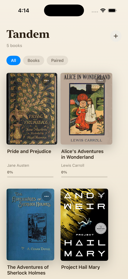 Tandem library with paired books